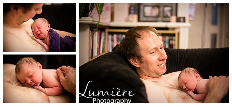Birth photographer in Derby- Home birth - newborn with dad