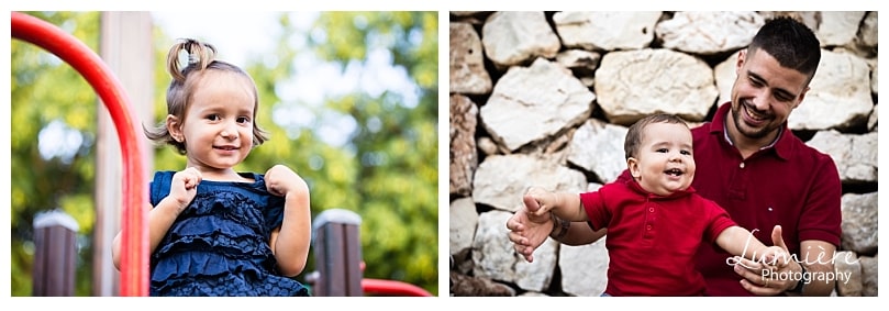 Family photoshoot at playground in summer in Spain