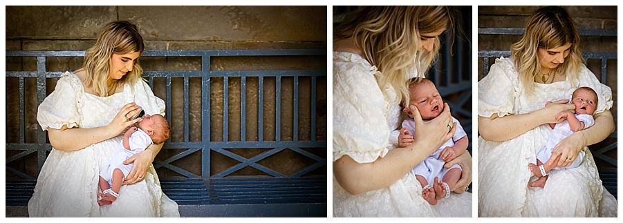 Outdoors newborn photoshoot at Whatton Gardens - mum feeding baby