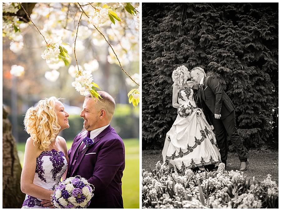 BBride and groom in Loughborough Queen's park